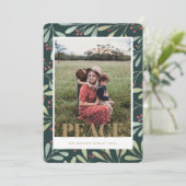 ホリーベリーグリーン金ゴールドピースクリスマスフォトカード 招待状 (スタンド正面)