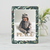 ホリーベリーグリーン金ゴールドピースクリスマスフォトカード 招待状 (スタンド正面)