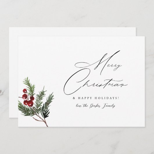 ホリーベリーシンプルズエレガントメリークリスマスカード 招待状 (正面/裏面)