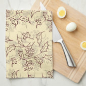 ホリーベリーシームレスデザイン キッチンタオル (四つ折り)