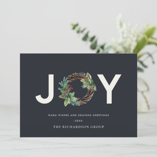 ホリーベリージョイネイビーリースクリスマス企業の シーズンカード (スタンド正面)