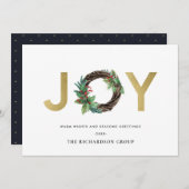 ホリーベリージョイ金ゴールドリースクリスマス シーズンカード (正面/裏面)