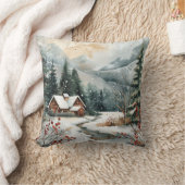 ホリーベリーススノークラッドコテージモアツリークリスマス クッション (ブランケット)