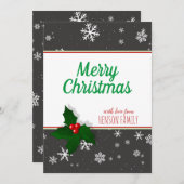 ホリーベリースノーフレークのパーソナル化クリスマス シーズンカード (正面/裏面)