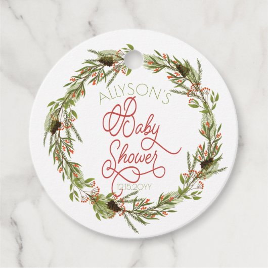 ホリーベリーズパインリースホリデーベビーシャワーファボ フェイバータグ (正面)