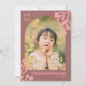 ホリーベリーダスティピンククリスマスフォトアーチ シーズンカード (正面)