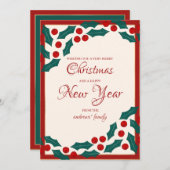 ホリーベリーツアイビー葉縁どクリスマスパーティー シーズンカード (正面/裏面)