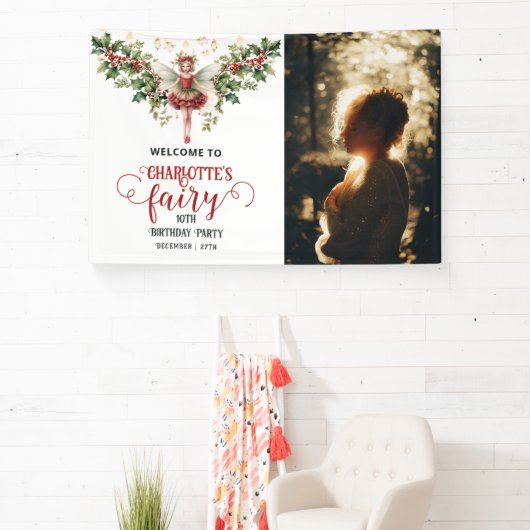 ホリーベリーディセンバー誕生フラワーフェアリー誕生日 横断幕 (インサイチュ)