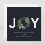 ホリーベリーネイビーリースクリスマス企業の シーズンカード (正面/裏面)