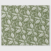 ホリーベリーハンドドローイラストレーションパターングリーン ラッピングペーパー (フラット)