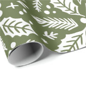 ホリーベリーハンドドローイラストレーションパターングリーン ラッピングペーパー (ロールコーナー)