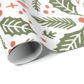 ホリーベリーハンドドローイラストレーションパターングリーン ラッピングペーパー (ロールコーナー)