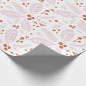 ホリーベリーハンドドローイラストレーションパターンピンク ラッピングペーパー (角)