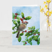 ホリーベリーバード悔やみや弔慰グリーティングカード カード (黄色い花)