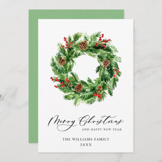 ホリーベリーパインコーンクリスマスリース シーズンカード (正面/裏面)