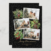ホリーベリーパインコーン黒写真クリスマス シーズンカード (正面/裏面)