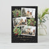 ホリーベリーパインコーン黒写真クリスマス シーズンカード (スタンド正面)