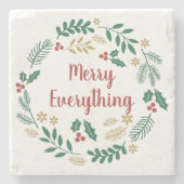 ホリーベリーパインリースメリーオールホリデイ ストーンコースター (正面)