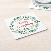 ホリーベリーパインリースメリーオールホリデイS スクエアペーパーコースター (アングル)