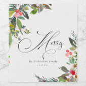 ホリーベリーパインレッドグリーンメリークリスマス ワインラベル (シングルラベル)