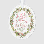 ホリーベリーパイン私たちの初めてのクリスマス写真Ornam オーナメント (正面)