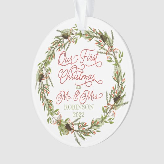 ホリーベリーパイン私たちの初めてのクリスマス写真Ornam オーナメント (正面)