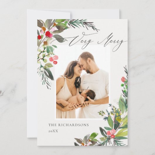 ホリーベリーパイン非常に陽気なクリスマスフォトフレーム シーズンカード (正面)