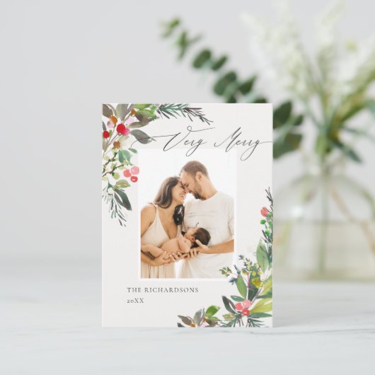 ホリーベリーパイン非常に陽気なクリスマスフォトフレーム ポストカード (スタンド正面)