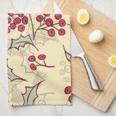 ホリーベリーパターンデザイン キッチンタオル (四つ折り)