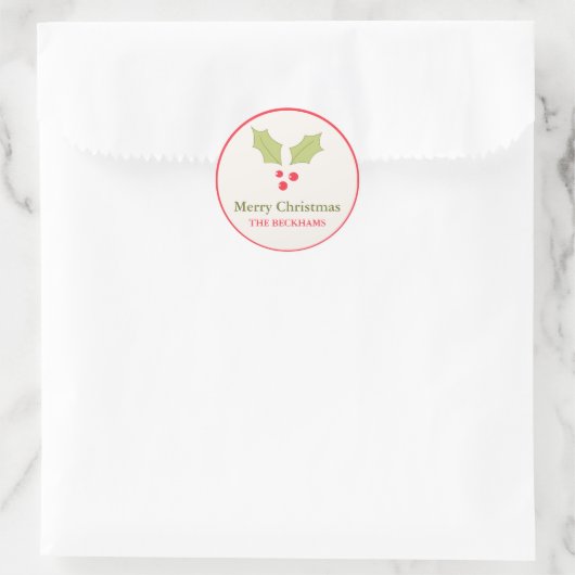 ホリーベリーパーソナライズされたズホリデーギフトラベル ラウンドシール (バッグ)