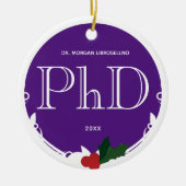 ホリーベリーパープルホワイトPhD卒業名(年) セラミックオーナメント (正面)