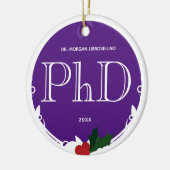 ホリーベリーパープルホワイトPhD卒業名(年) セラミックオーナメント (左)