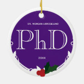ホリーベリーパープルホワイトPhD卒業名(年) セラミックオーナメント (裏面)