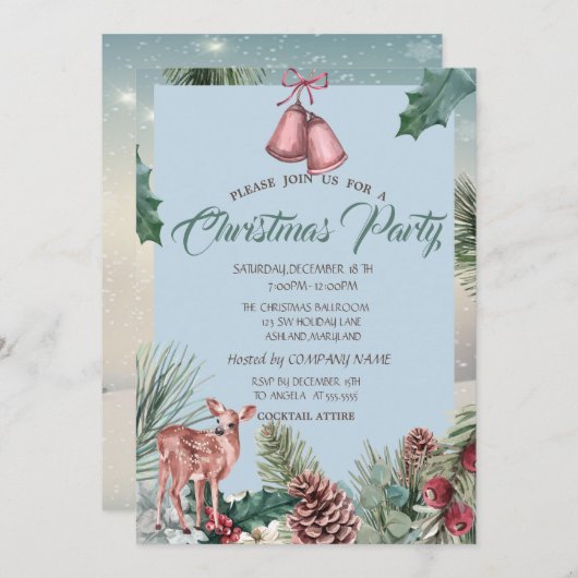 ホリーベリーピネコーン，ディアカンパニークリスマスパーティー 招待状 (正面/裏面)