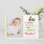 ホリーベリーピンク緑メリークリスマスの写真 シーズンカード (スタンド正面)