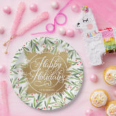 ホリーベリーフェイクズ金ゴールドホイルホリデー紙プレート ペーパープレート (パーティー)