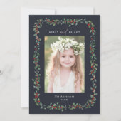 ホリーベリーフレームメリー&ブライトフォトネイビー シーズンカード (正面)