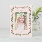 ホリーベリーフレームメリー&ブライトフォト赤面ピンク シーズンカード (スタンド正面)