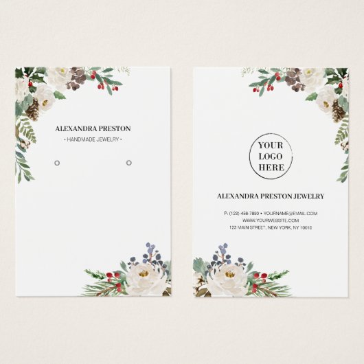 ホリーベリーフローラホリデーイヤリングディスプレイカード (正面&裏面)