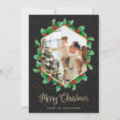 ホリーベリーブラック金ゴールド格子写真クリスマス シーズンカード (正面)