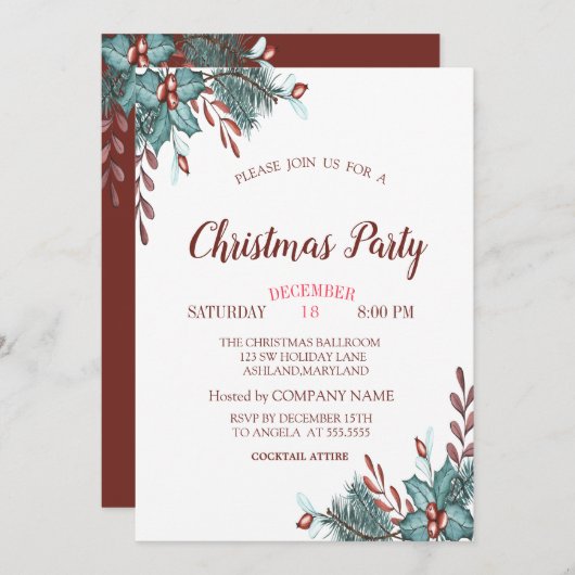 ホリーベリーブランスクリスマスカンパニーパーティー 招待状 (正面/裏面)