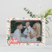 ホリーベリーブランチモダンメリークリスマスフォト シーズンカード (スタンド正面)