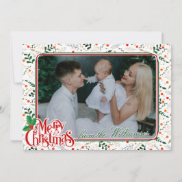ホリーベリーブランチモダンメリークリスマスフォト シーズンカード