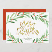 ホリーベリーブランチ水の色クリスマスグリーティング シーズンカード (正面/裏面)