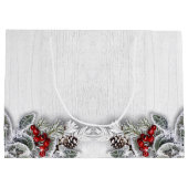 ホリーベリーブランチ素朴クリスマスホリデー ラージペーパーバッグ (裏面)