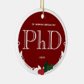 ホリーベリーブルガンディホワイトPhD卒業名 セラミックオーナメント (右)