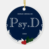 ホリーベリーブルーホワイトネームYear Psy.D卒業 セラミックオーナメント (正面)
