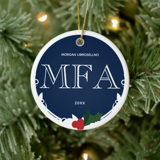 ホリーベリーブルーホワイトMFA卒業名年 セラミックオーナメント (ツリー)