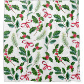 ホリーベリーホリー葉ズミストレトーホリデイクリスマス シャワーカーテン (正面)