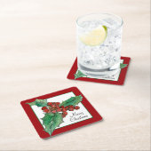 ホリーベリーボタニカルプラントアートメリークリスマス スクエアペーパーコースター (インサイチュ)